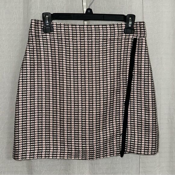 J. Crew 4 Blush Pink Ivory Black Fringe Detail Tweed Mini Pencil Skirt - Picture 1 of 13